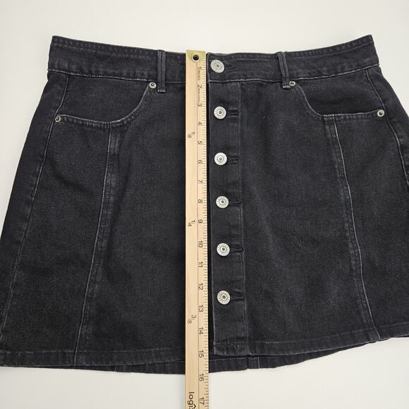 American Eagle Hi Rise A-Line Skirt Women's Size 14 Black Stretch Button Front - Picture 7 of 8